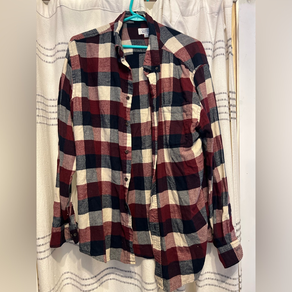 Croft & Barrow Men's Casual Plaid Shirt - Burgundy, Navy, And Cream